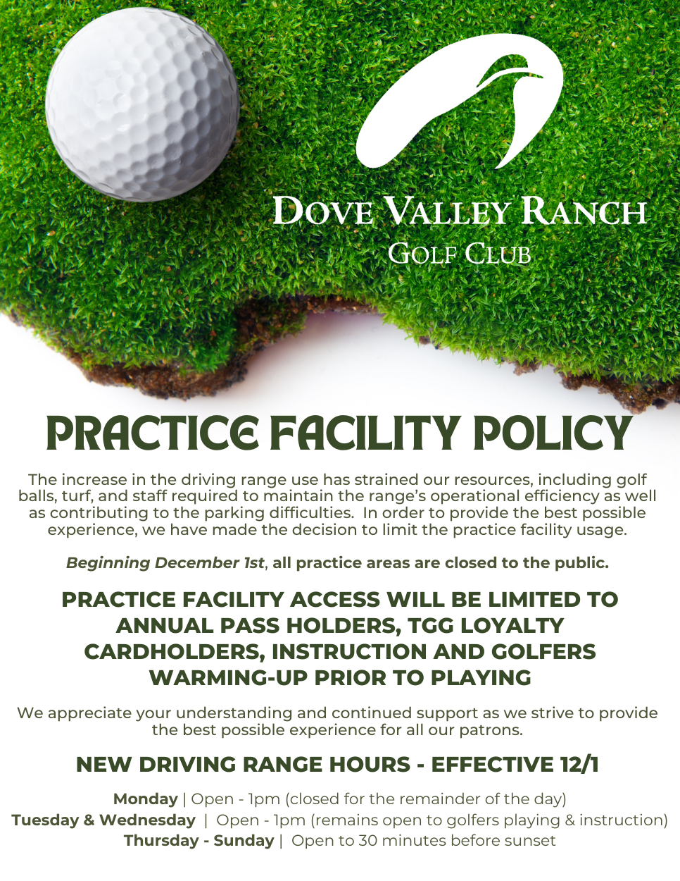 Practice Facility Policy - Effective 12/1/23